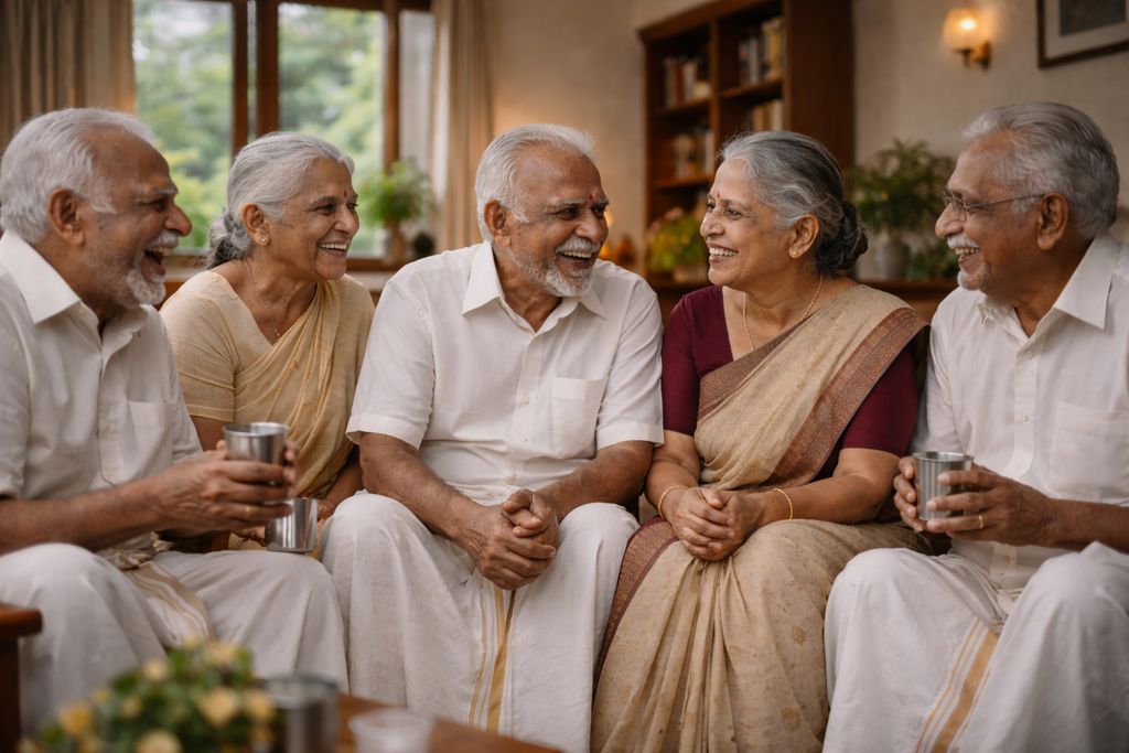 Family visiting elder at John Bosco old age home in Ramapuram Chennai